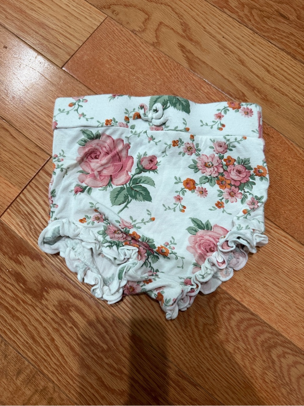 Angels Dear Floral Baby Bamboo Shorts with ruffle - White with Pink & Green